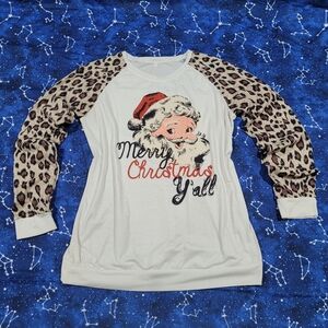 Womens size medium baseball leopard print Santa merry Christmas yall longsleeve